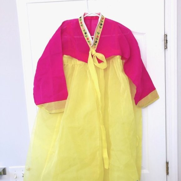 KOREAN TRADITIONAL DRESS Pink Yellow (3 Piece) Hanbok - Picture 4 of 16